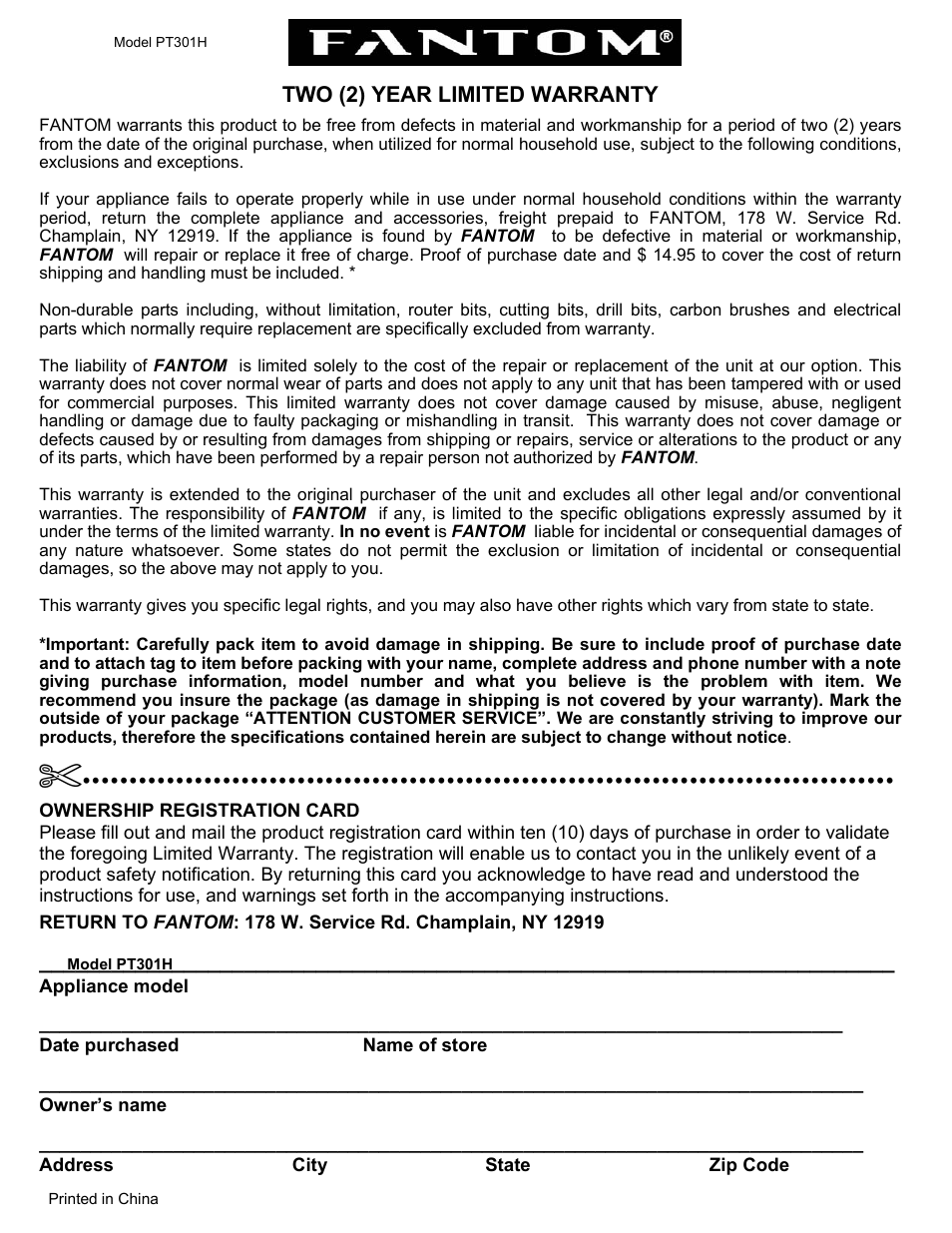 Fantom Vacuum PT301H User Manual | Page 18 / 18