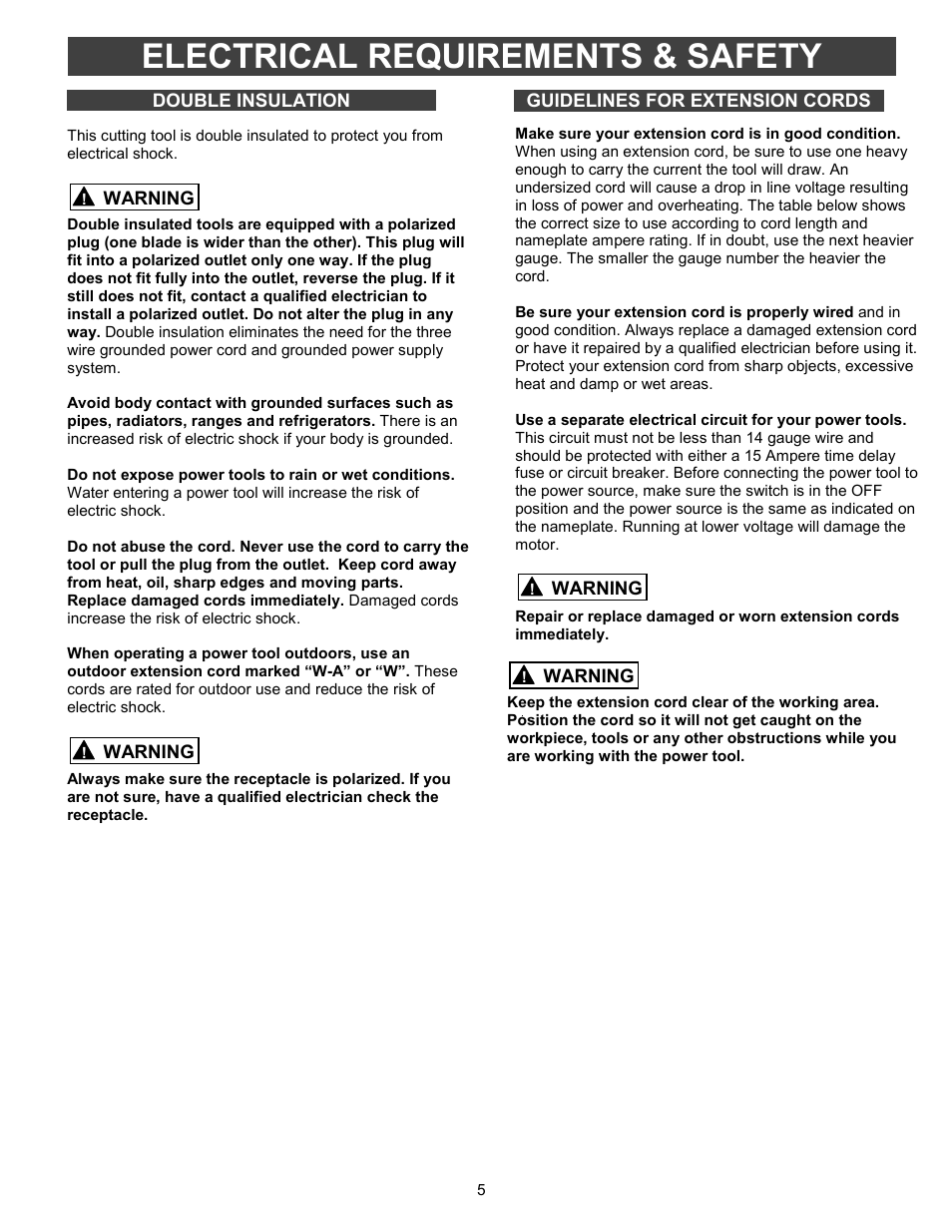 Electrical requirements & safety | Fantom Vacuum PT301H User Manual | Page 5 / 18