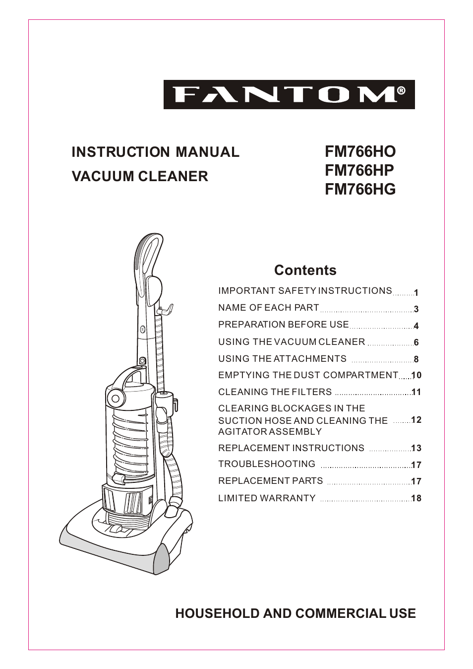 Fantom Vacuum FM766HG User Manual | 19 pages