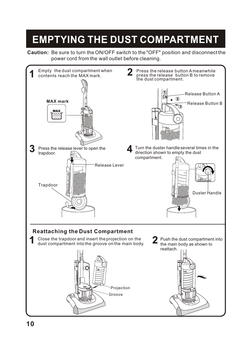 Т³гж 11, Emptying the dust compartment | Fantom Vacuum FM766HG User Manual | Page 11 / 19