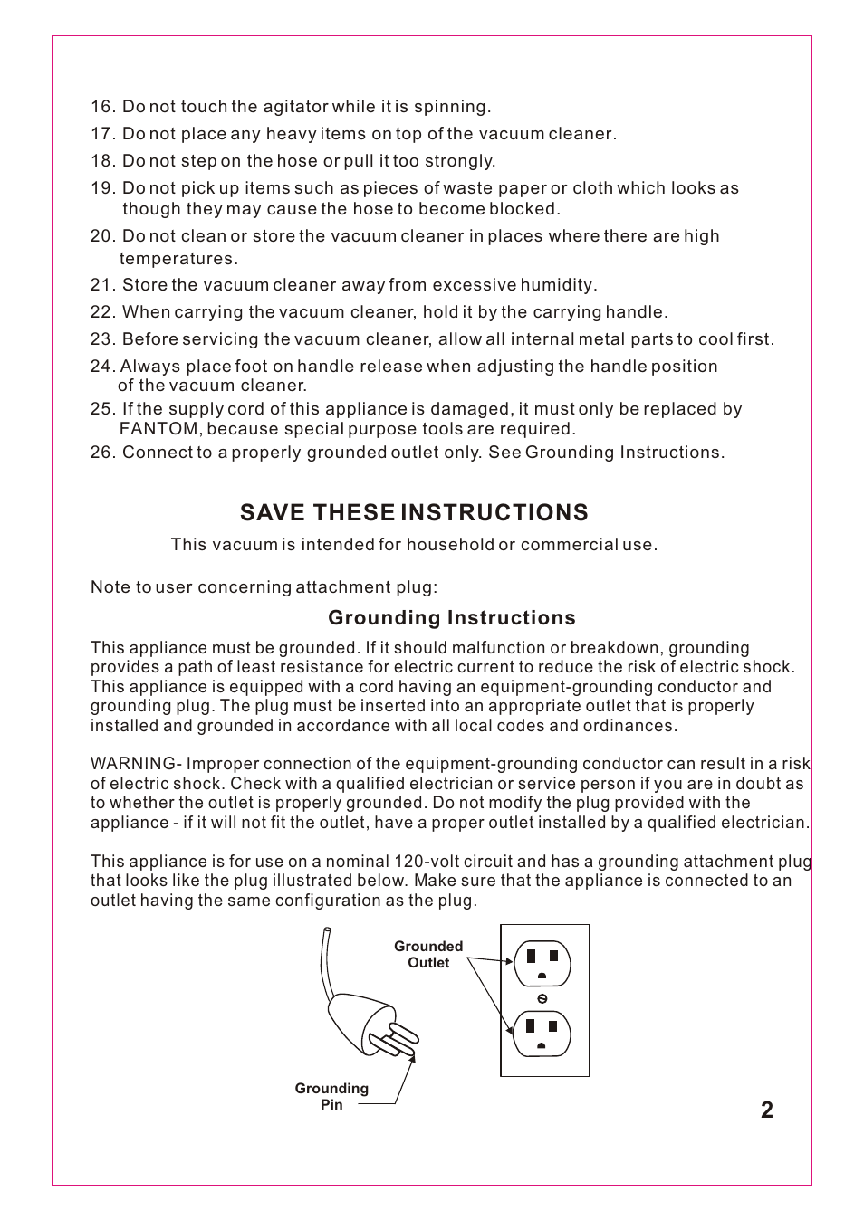 Т³гж 3, Save these instructions | Fantom Vacuum FM766HG User Manual | Page 3 / 19