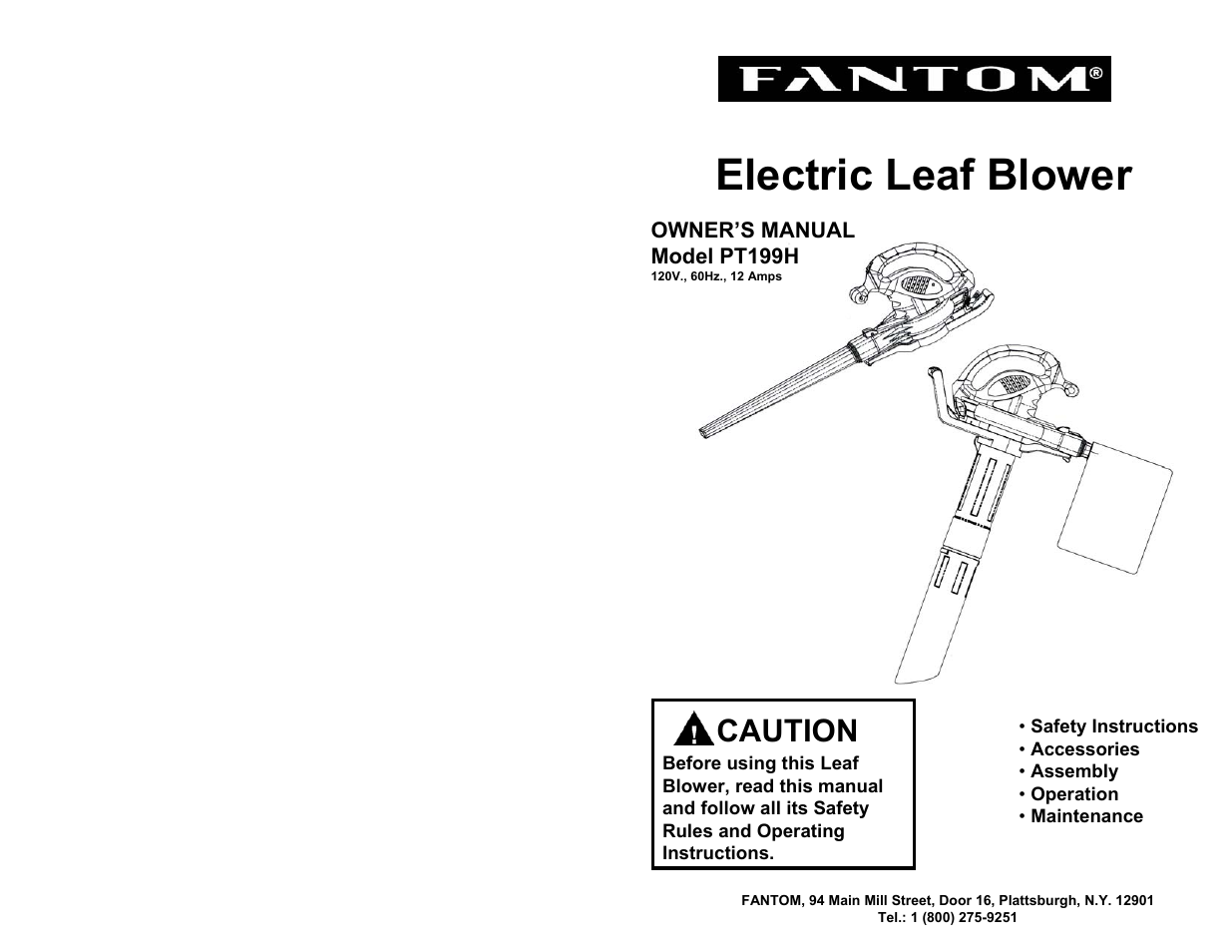 Fantom Vacuum PT199H User Manual | 8 pages