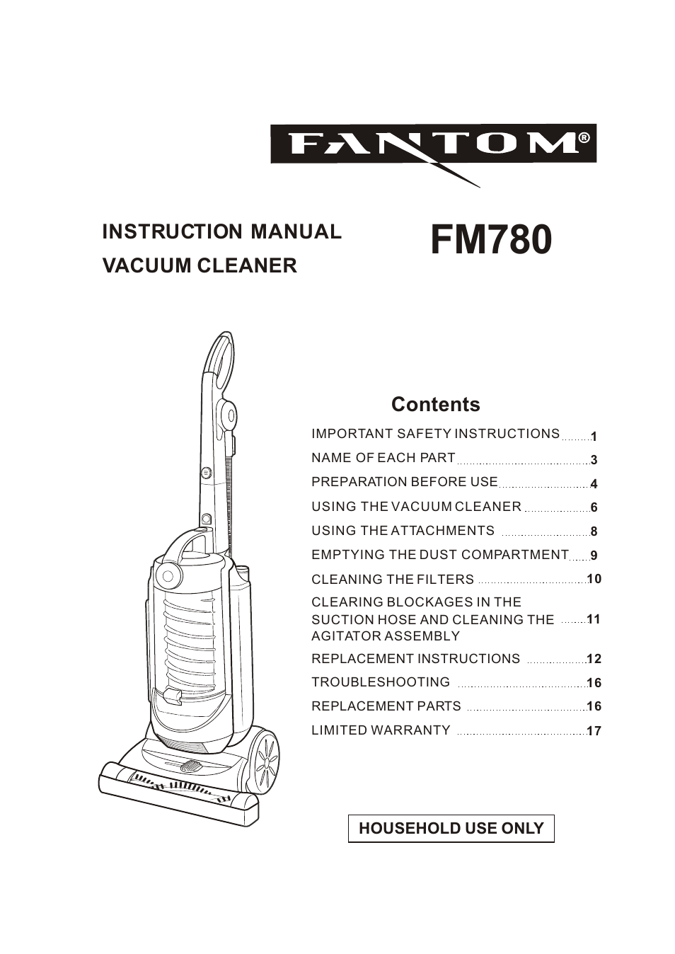 Fantom Vacuum FM780 User Manual | 17 pages