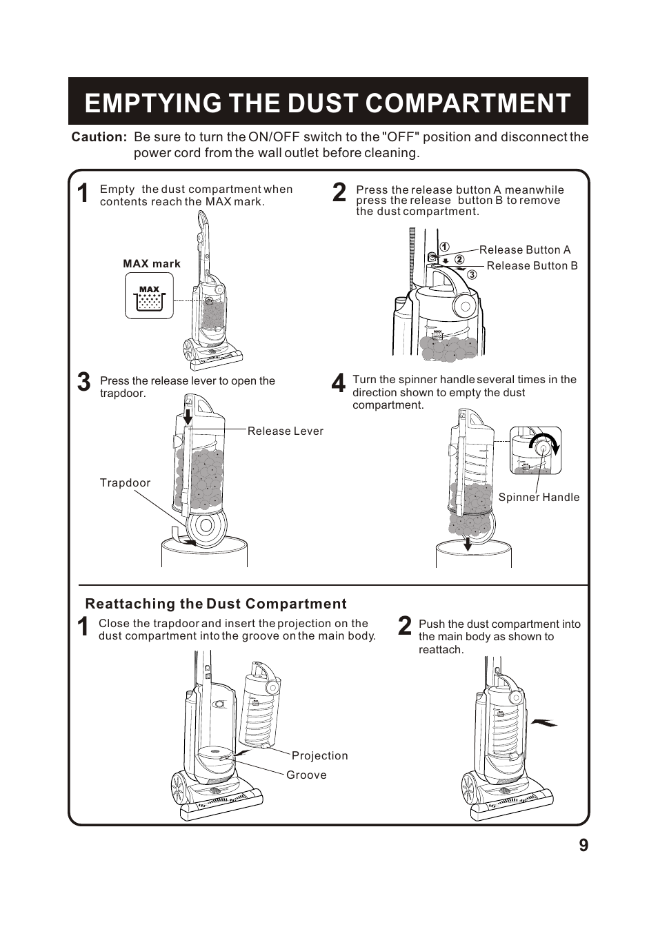 Т³гж 10, Emptying the dust compartment | Fantom Vacuum FM780 User Manual | Page 10 / 17