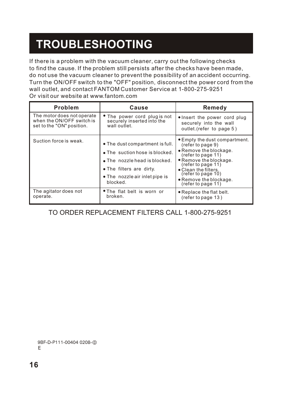 Т³гж 17, Troubleshooting | Fantom Vacuum FM780 User Manual | Page 16 / 17