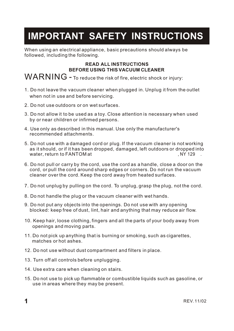Т³гж 2, Important safety instructions, Warning | Fantom Vacuum FM780 User Manual | Page 2 / 17