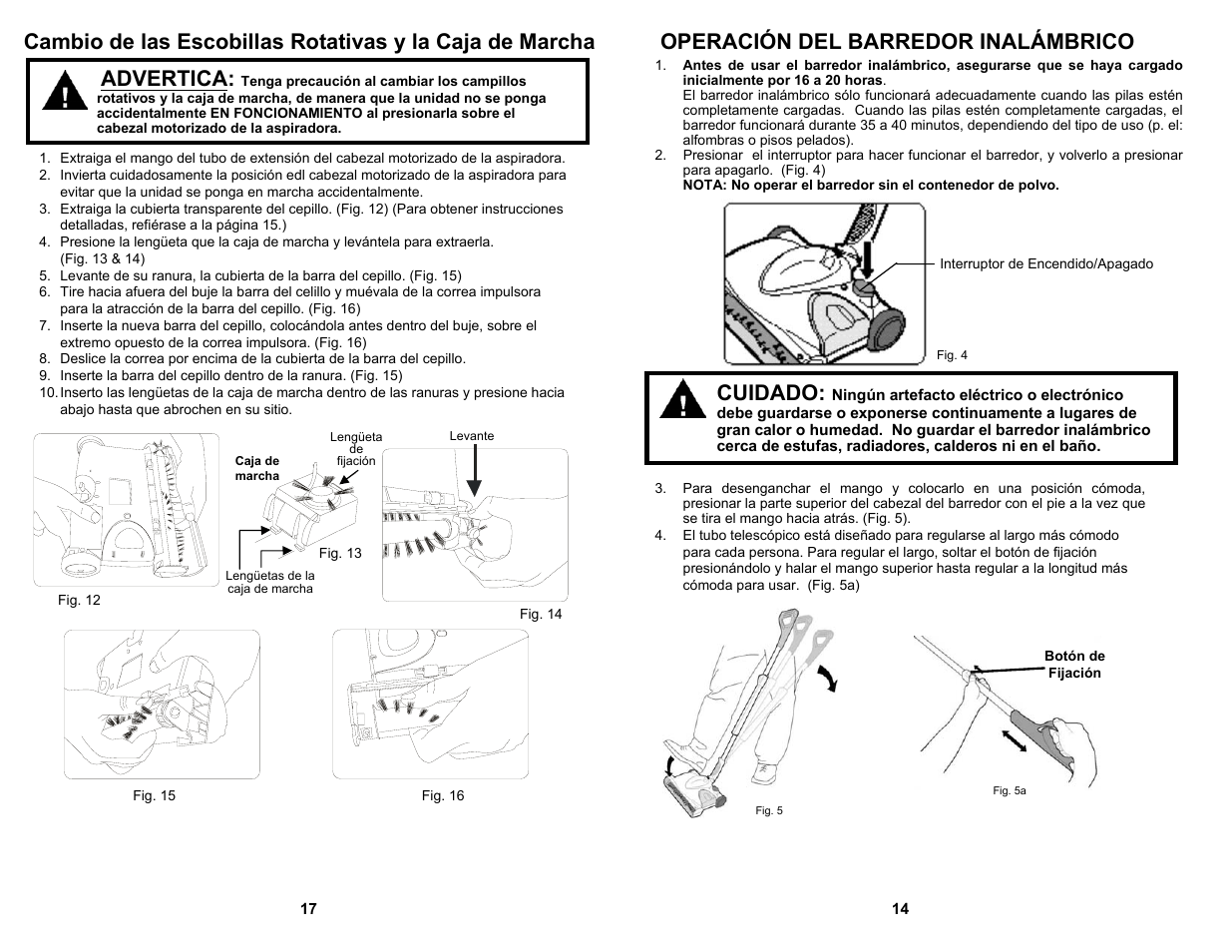 Cuidado | Fantom Vacuum FS835 User Manual | Page 15 / 16