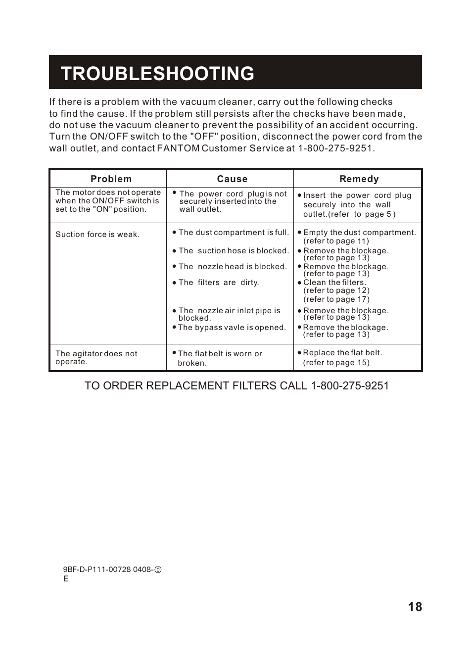 Т³гж 19, Troubleshooting | Fantom Vacuum FM744H User Manual | Page 20 / 21