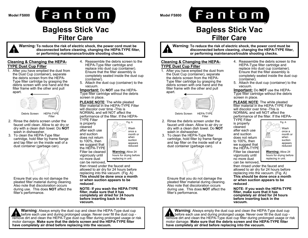 Fantom Vacuum FS800 User Manual | 1 page