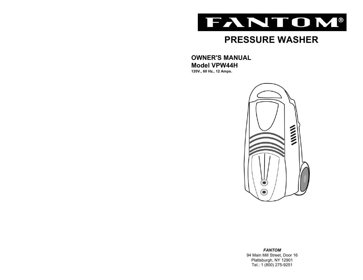 Fantom Vacuum VPW44H User Manual | 6 pages
