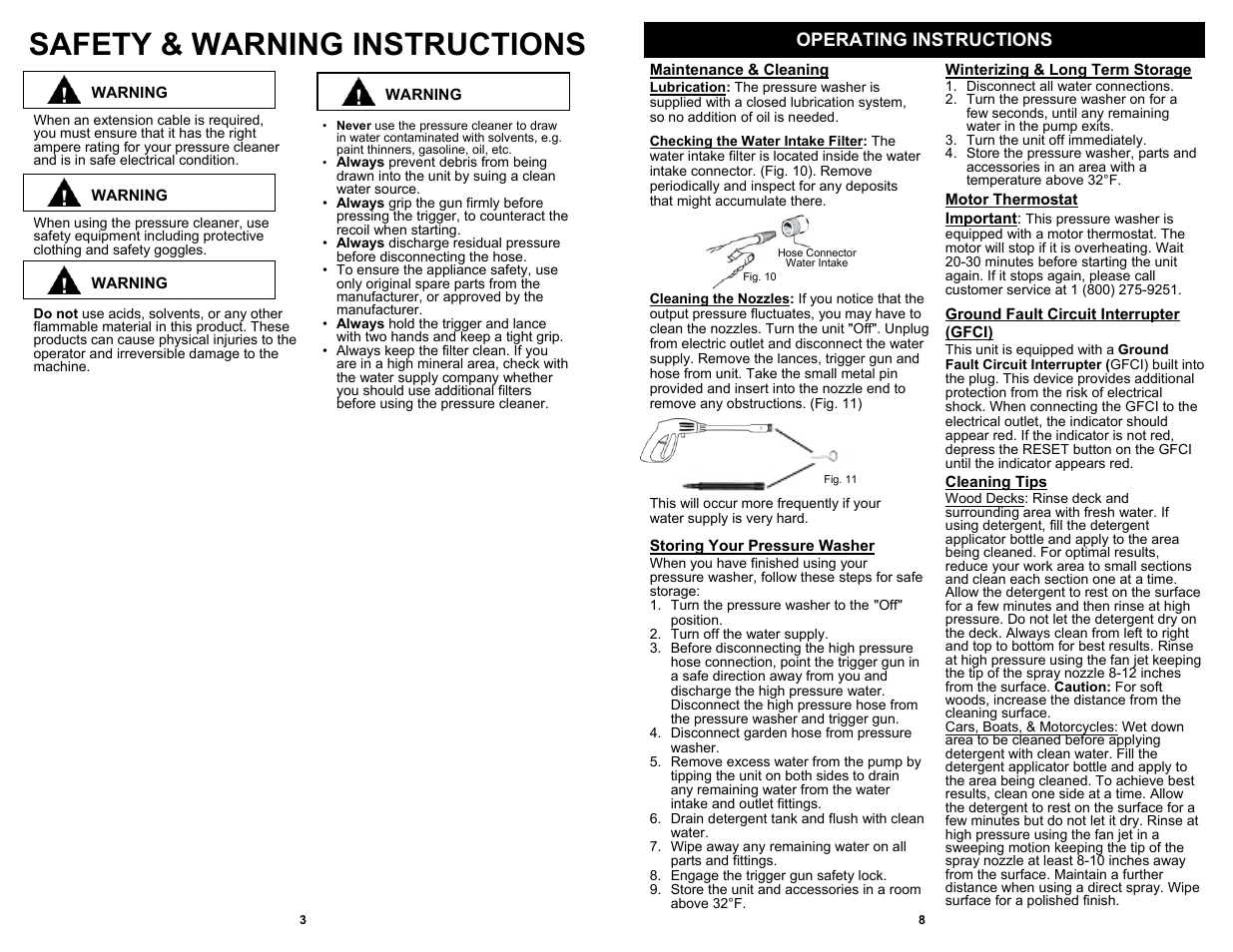 Safety & warning instructions, Operating instructions | Fantom Vacuum VPW44H User Manual | Page 4 / 6