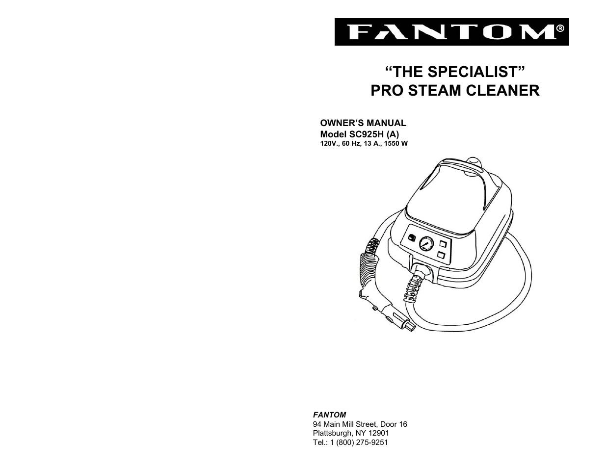 Fantom Vacuum THE SPECIALIST SC925H User Manual | 8 pages