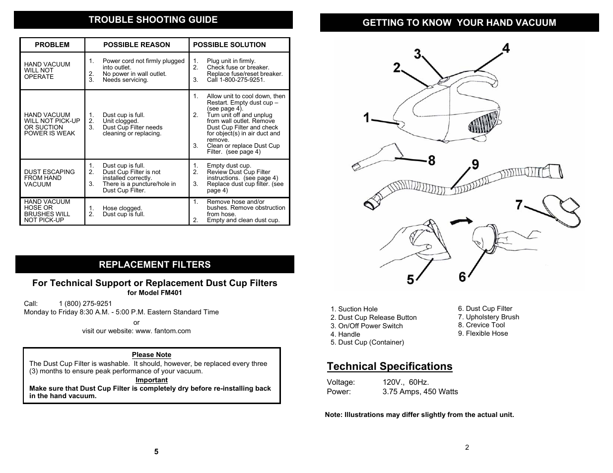 Technical specifications | Fantom Vacuum FM401 User Manual | Page 3 / 4
