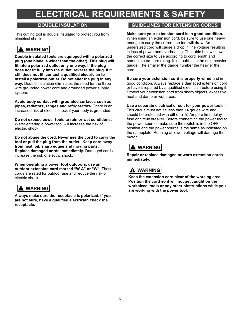 Electrical requirements & safety | Fantom Vacuum FANTOM PT302H User Manual | Page 5 / 18