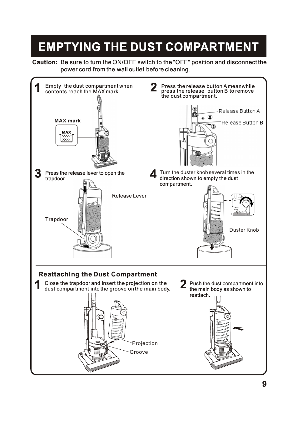 Emptying the dust compartment | Fantom Vacuum FM741HR User Manual | Page 10 / 18