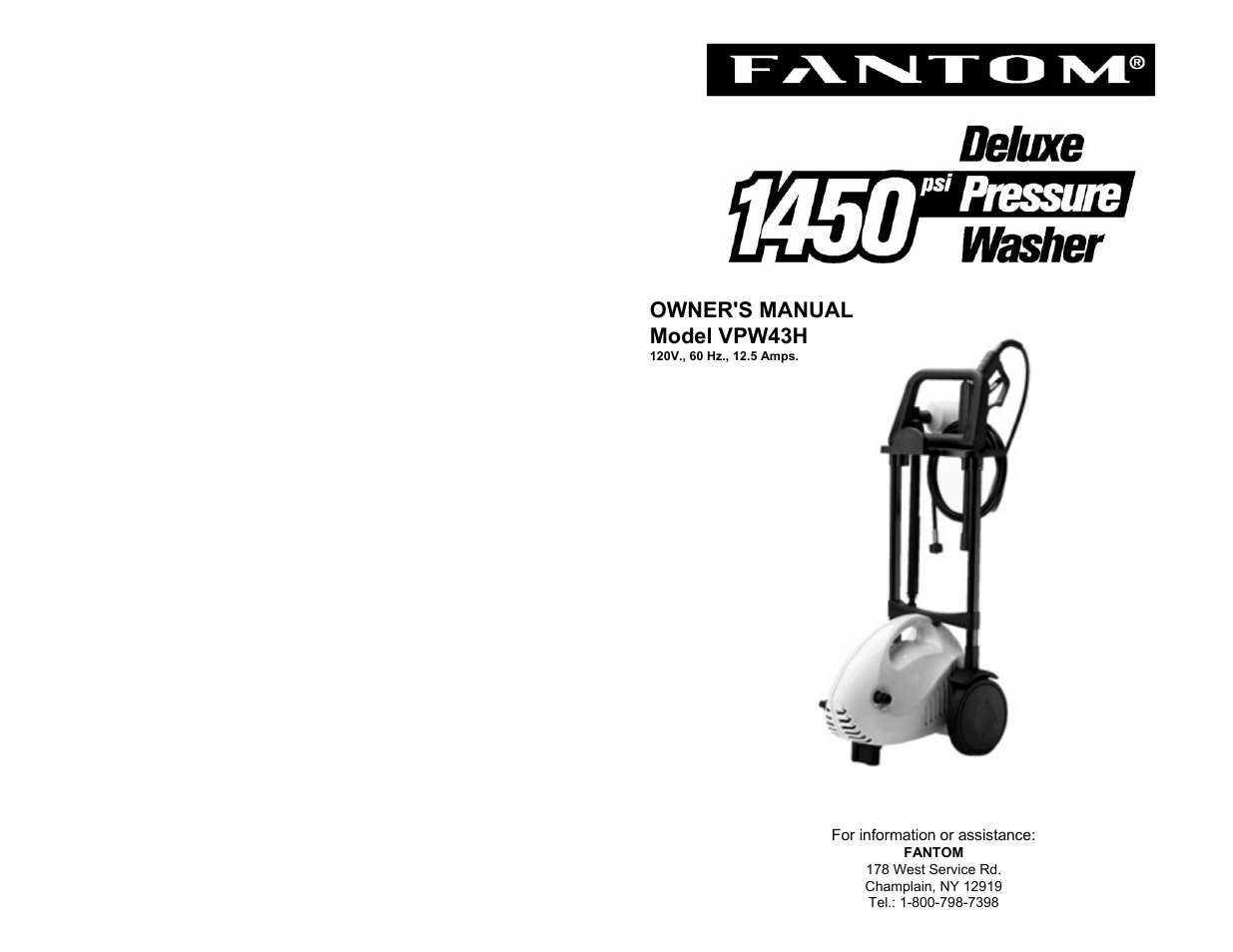 Fantom Vacuum VPW43H User Manual | 6 pages