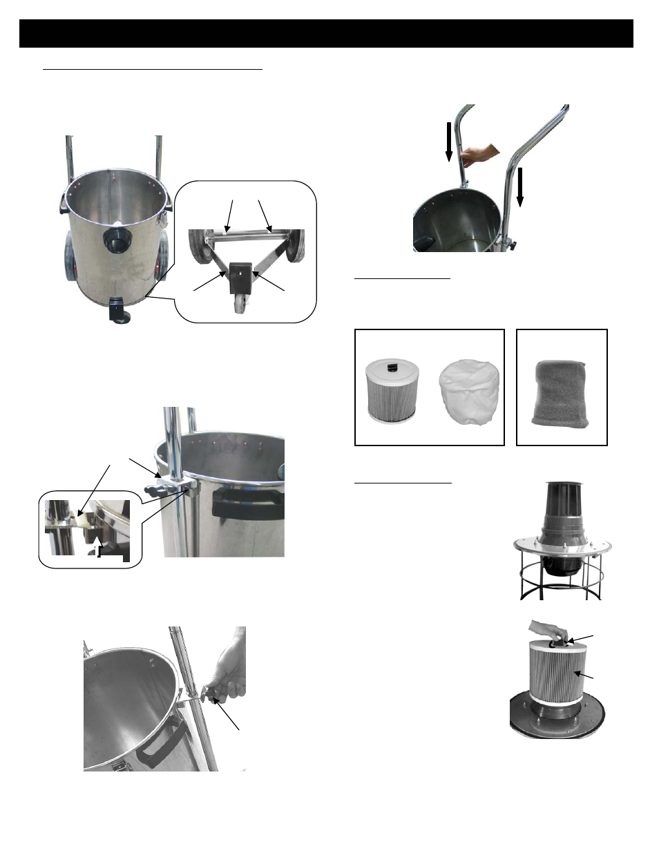 Assembling the caddy, Assemble the vacuum to the caddy, Filter assembly | For dry pick-up warning, Important | Fantom Vacuum CW233H User Manual | Page 6 / 11