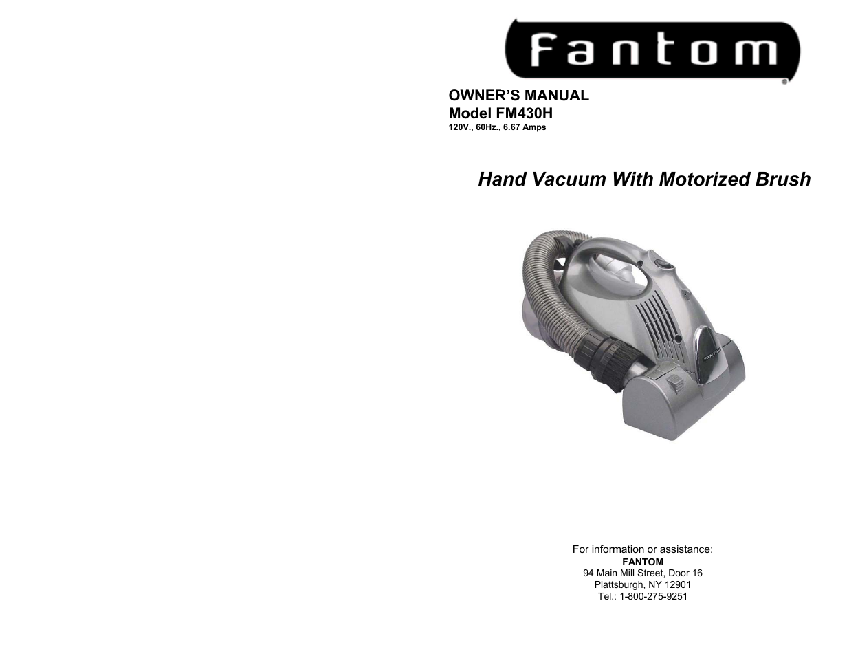Fantom Vacuum FM430H User Manual | 6 pages