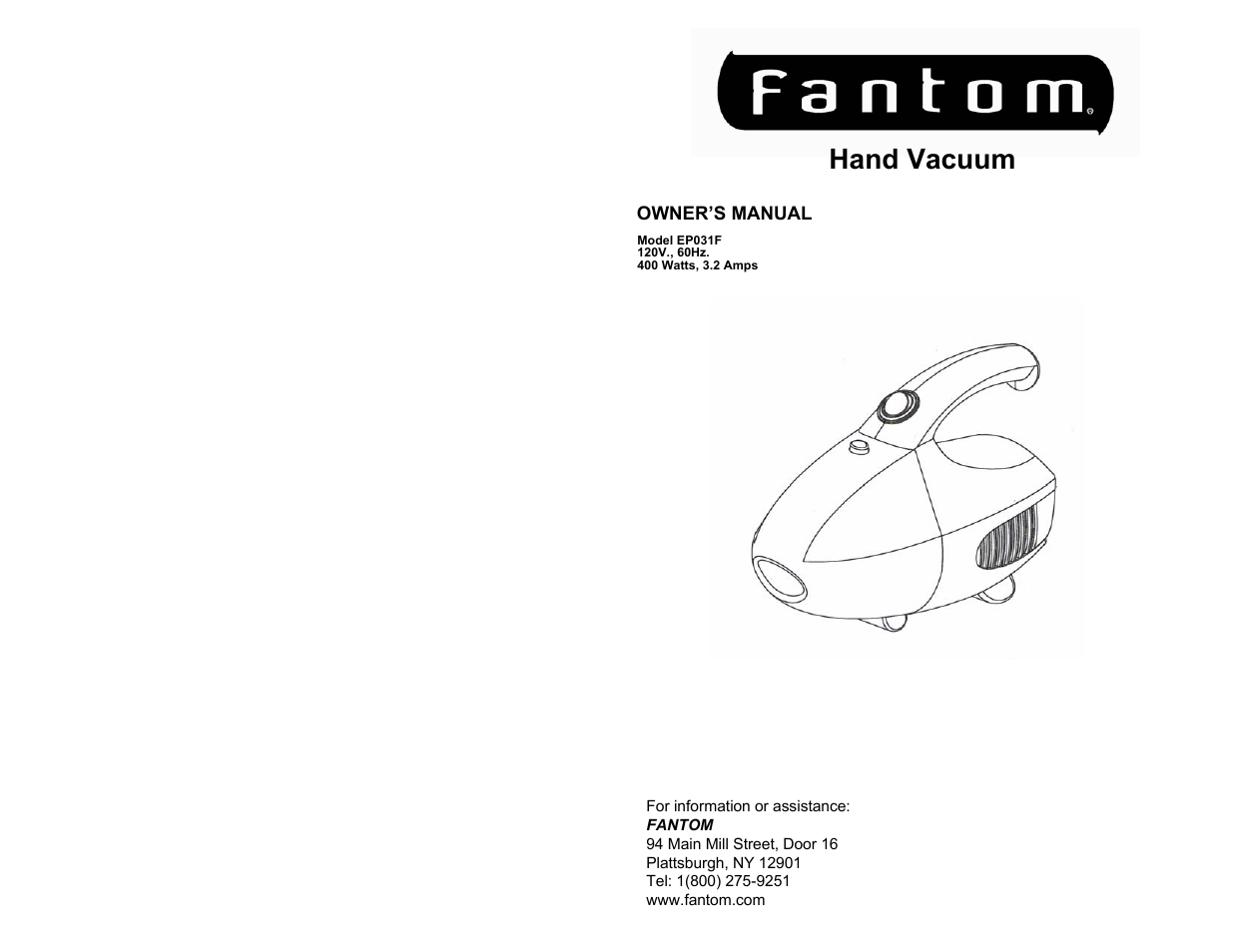 Fantom Vacuum EP031F User Manual | 4 pages