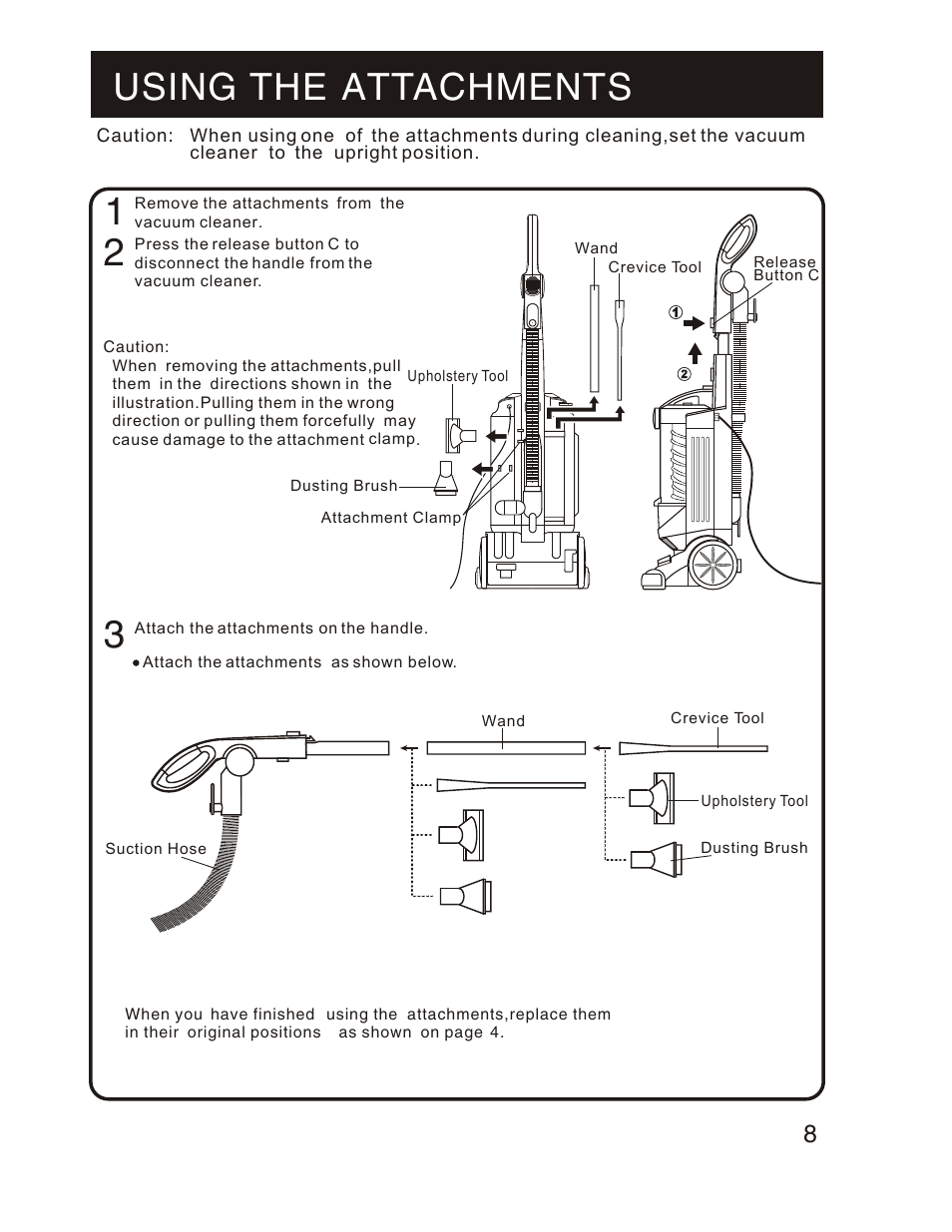 Using the attachments | Fantom Vacuum FM760 User Manual | Page 10 / 19