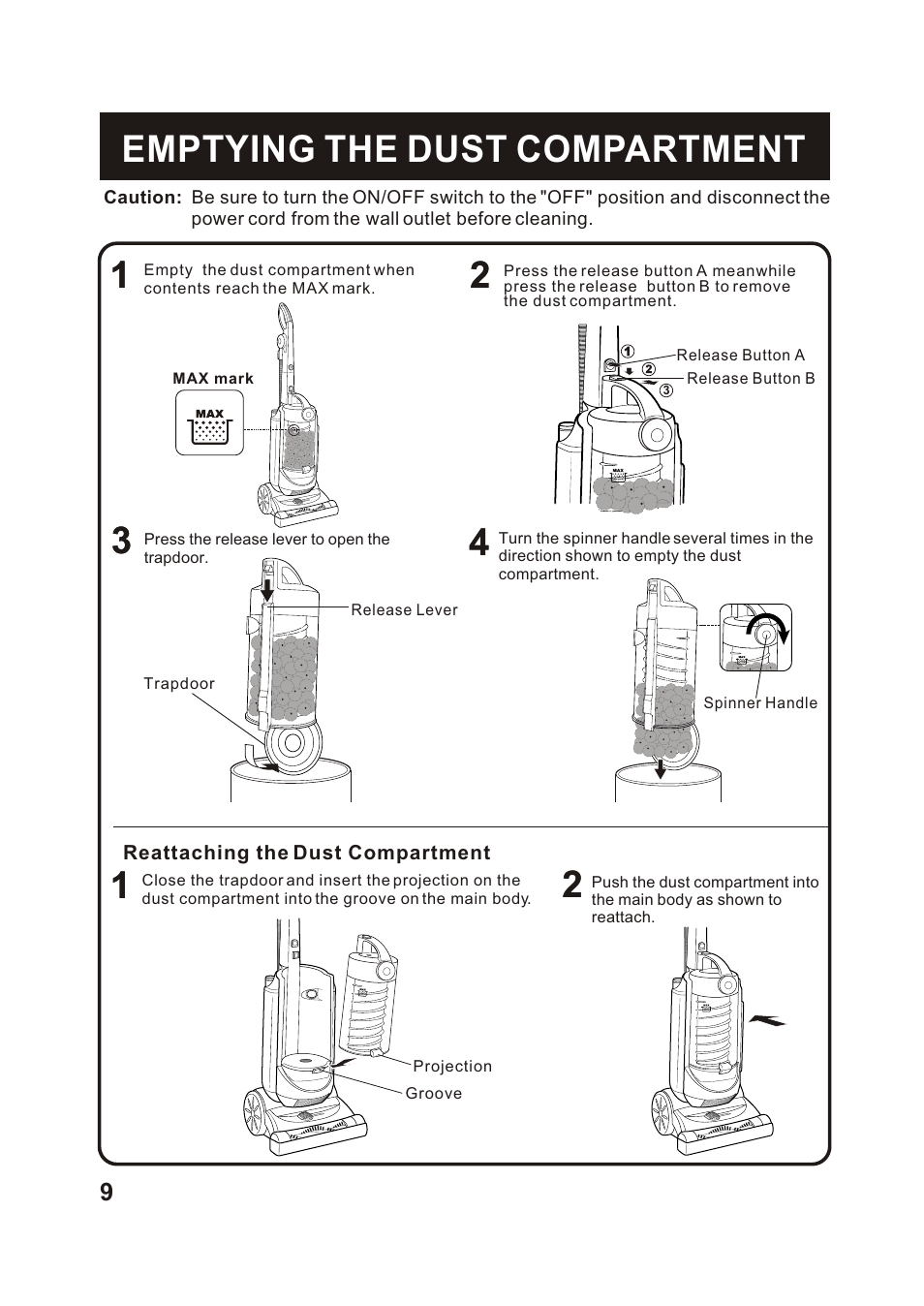 Т³гж 10, Emptying the dust compartment | Fantom Vacuum FM760 User Manual | Page 11 / 19