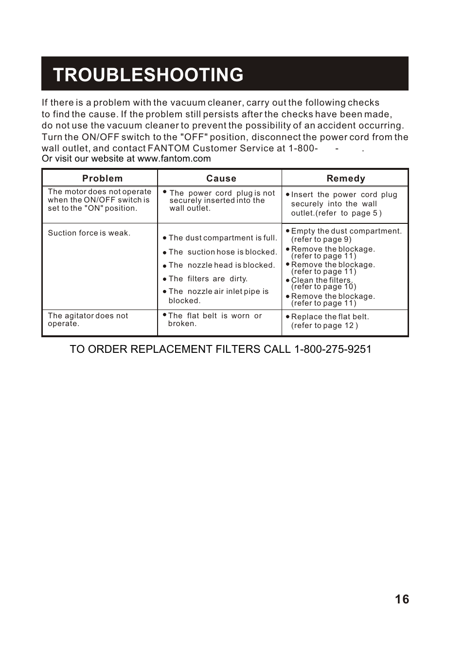 Т³гж 17, Troubleshooting | Fantom Vacuum FM760 User Manual | Page 18 / 19