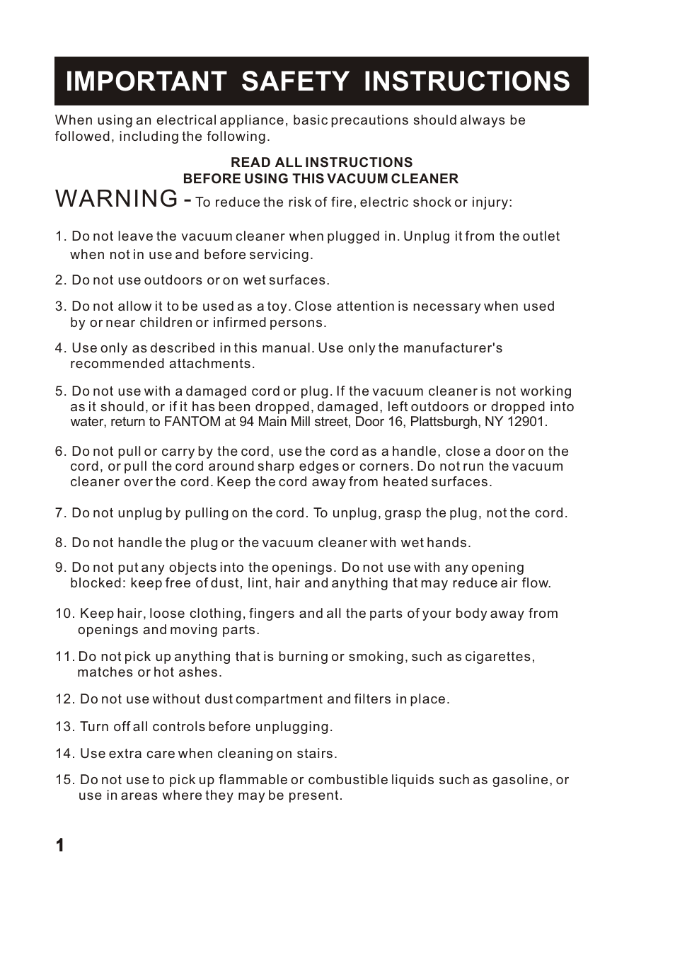 Т³гж 2, Important safety instructions, Warning | Fantom Vacuum FM760 User Manual | Page 3 / 19