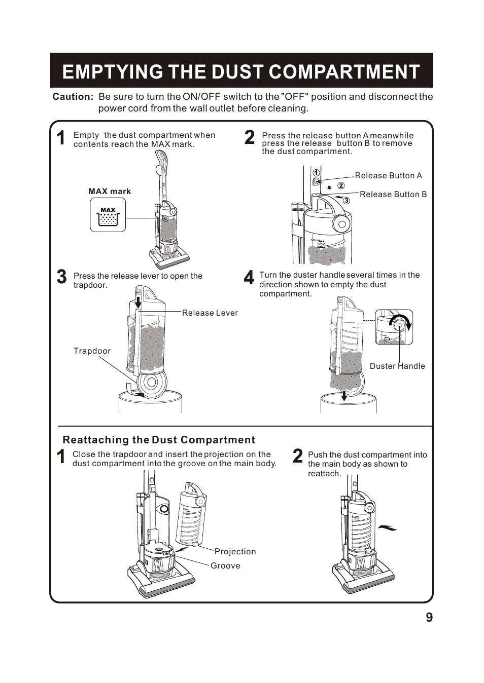 Т³гж 10, Emptying the dust compartment | Fantom Vacuum FM742CS User Manual | Page 11 / 19