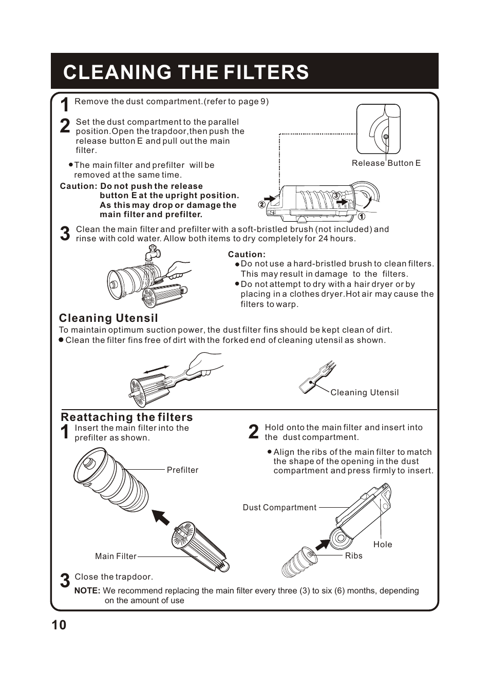 Т³гж 11, 1cleaning the filters 2 | Fantom Vacuum FM742CS User Manual | Page 12 / 19