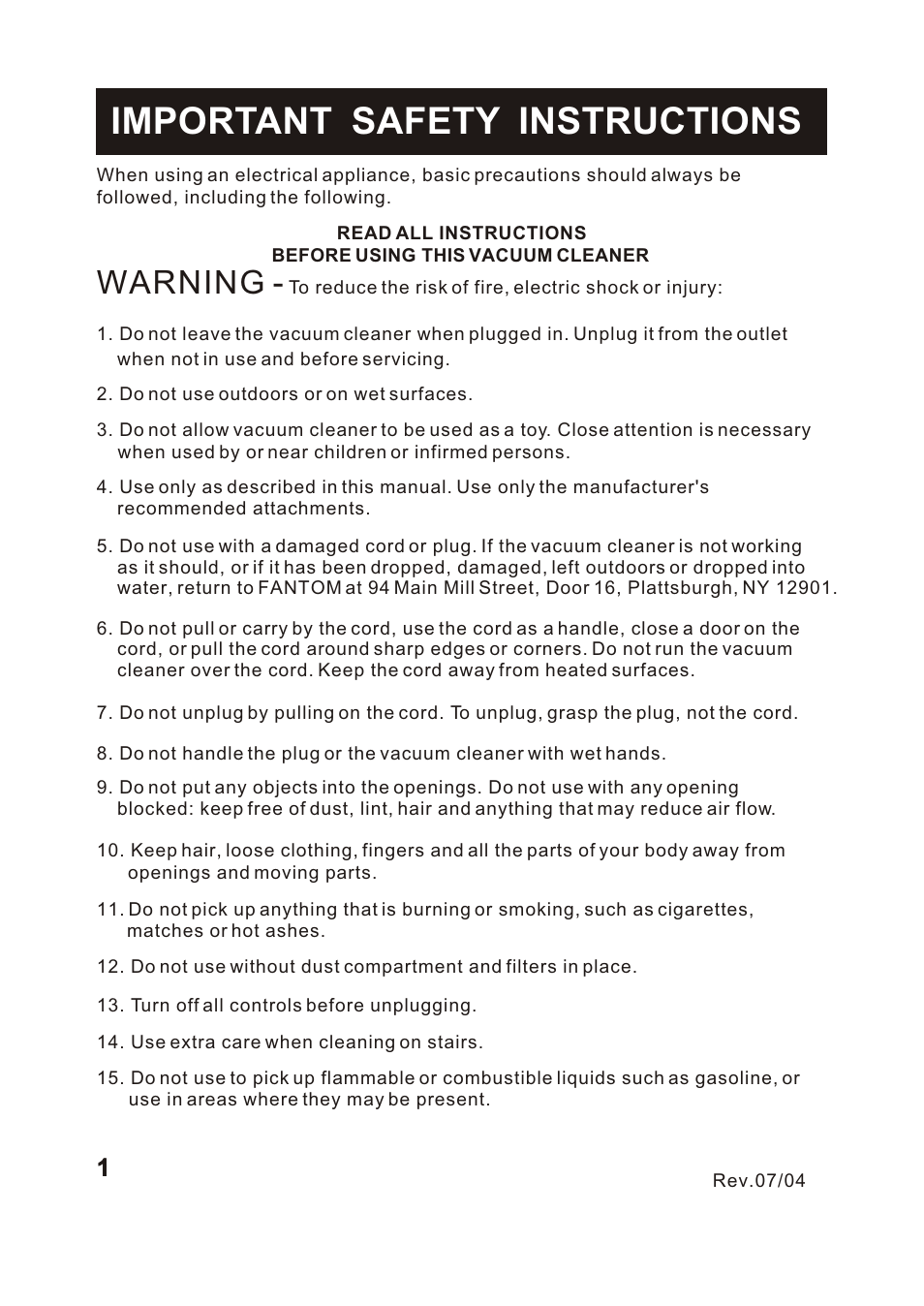 Т³гж 2, Important safety instructions, Warning | Fantom Vacuum FM742CS User Manual | Page 3 / 19