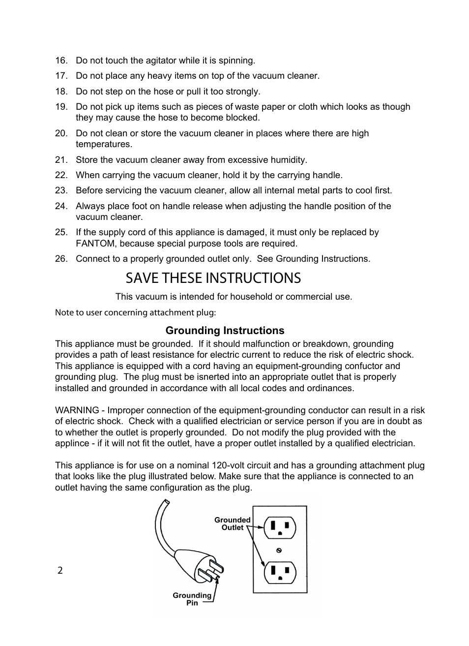 Save these instructions | Fantom Vacuum FM742CS User Manual | Page 4 / 19