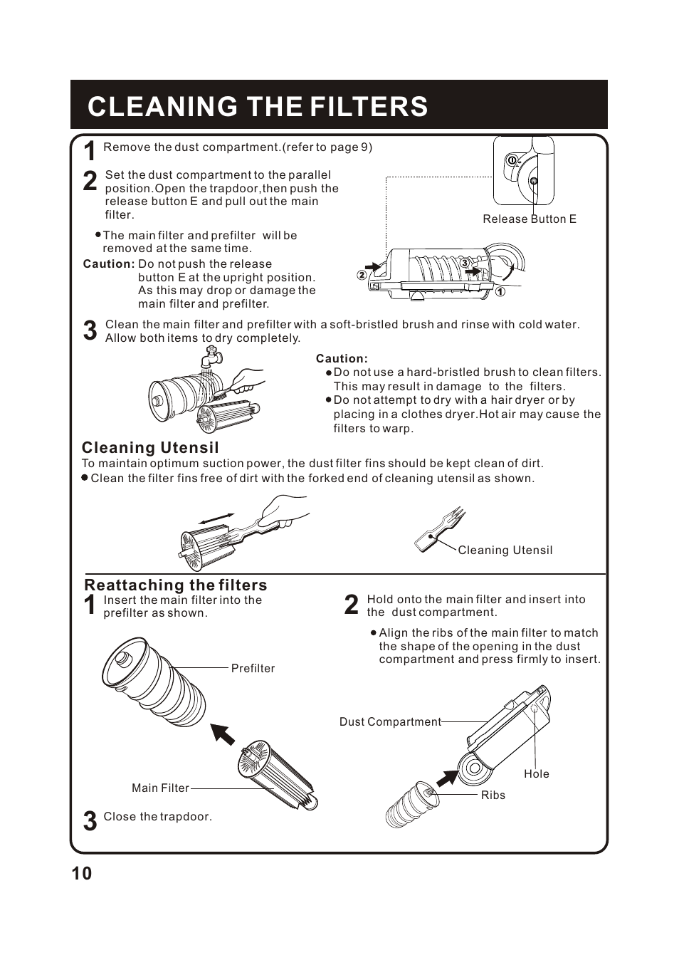 Т³гж 11, 1cleaning the filters | Fantom Vacuum FANTOM FM780 User Manual | Page 11 / 17