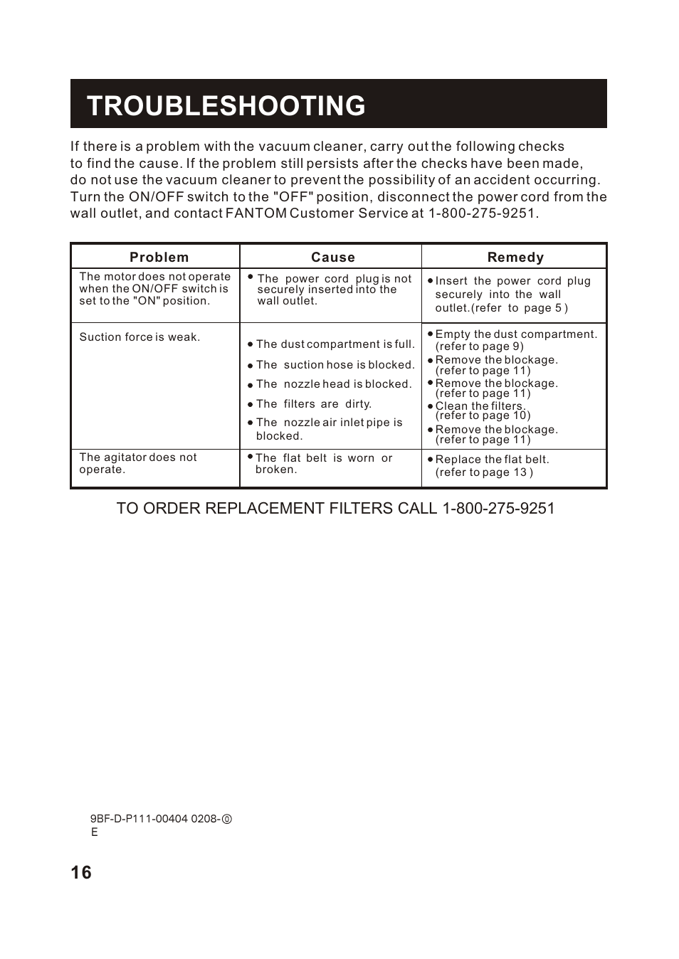 Т³гж 17, Troubleshooting | Fantom Vacuum FANTOM FM780 User Manual | Page 16 / 17