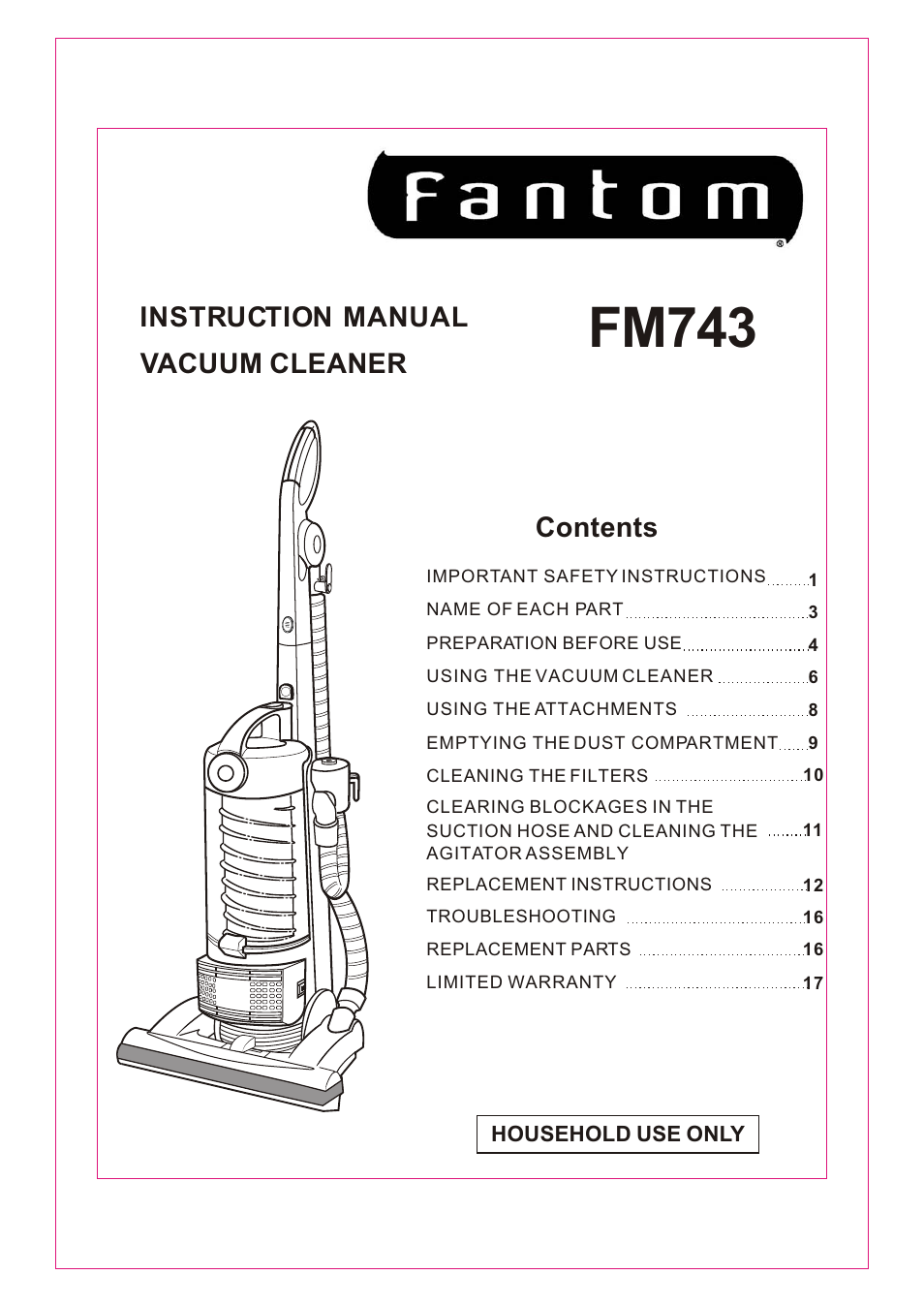 Fantom Vacuum FM743 User Manual | 18 pages