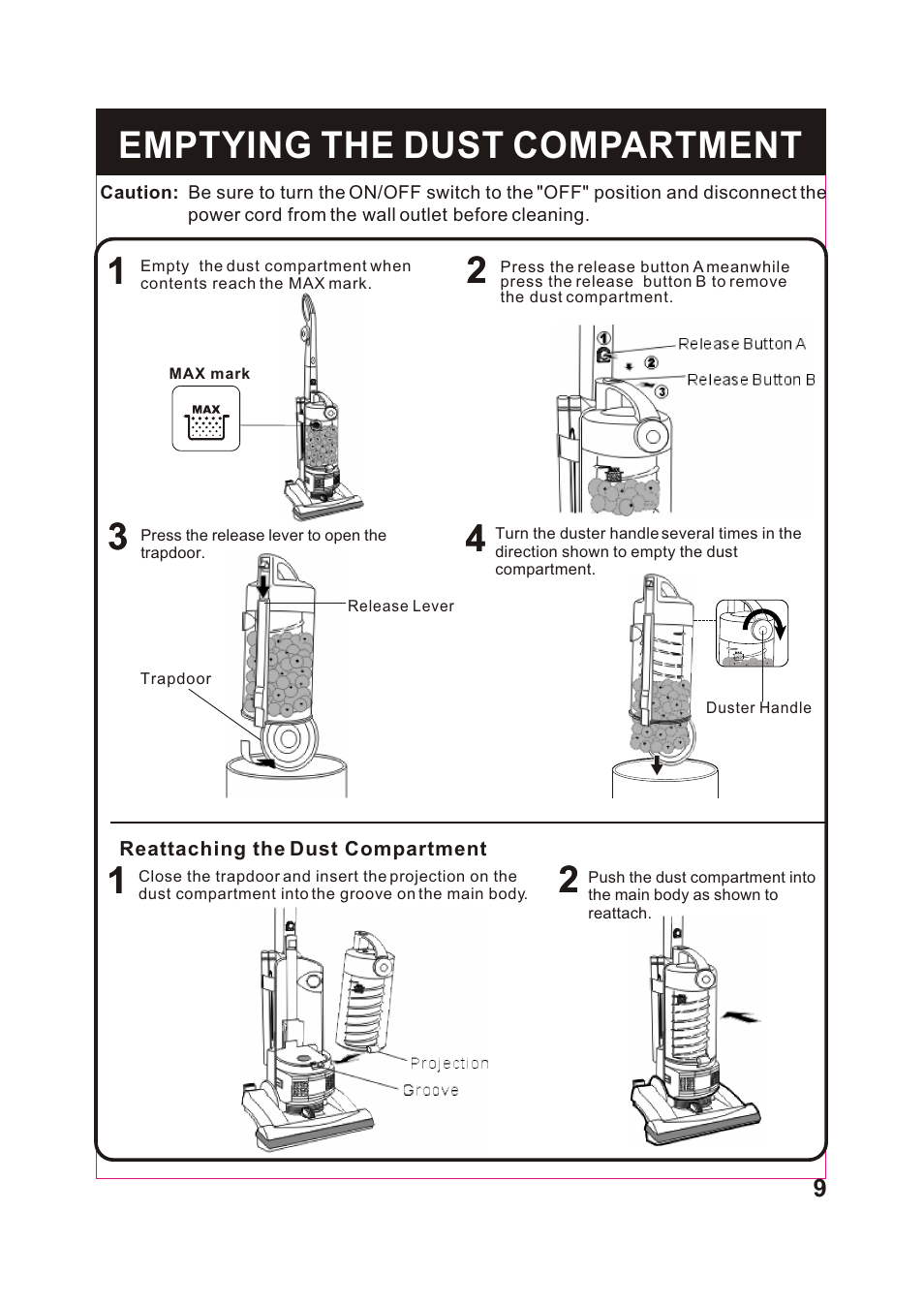 Т³гж 10, Emptying the dust compartment | Fantom Vacuum FM743 User Manual | Page 10 / 18