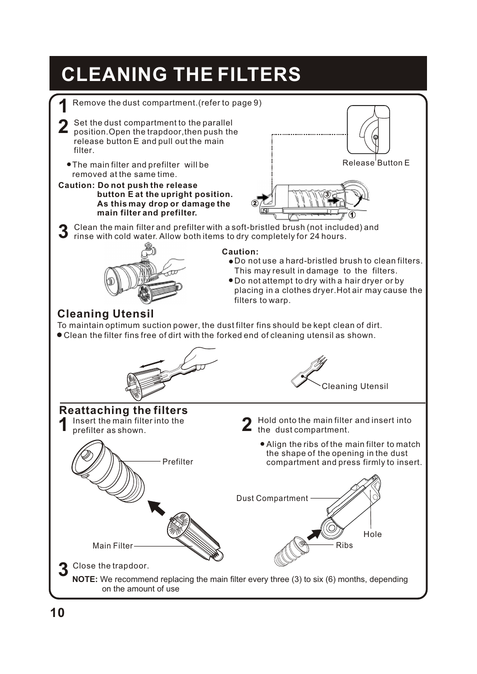 Т³гж 11, 1cleaning the filters 2 | Fantom Vacuum FM743 User Manual | Page 11 / 18