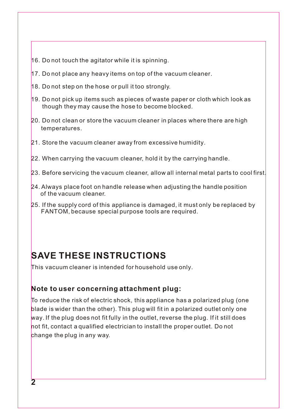 Т³гж 3, Save these instructions | Fantom Vacuum FM743 User Manual | Page 3 / 18