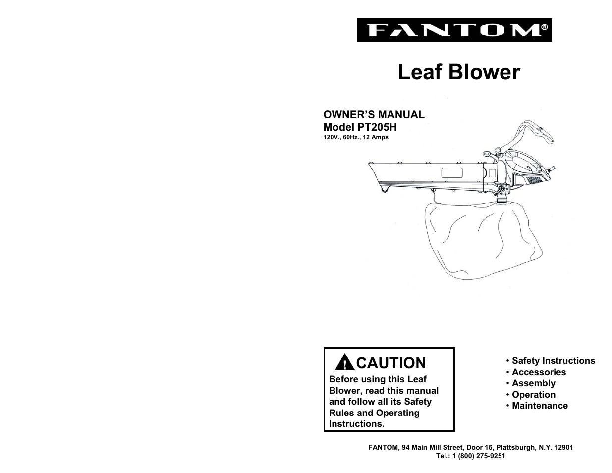 Fantom Vacuum PT205H User Manual | 8 pages