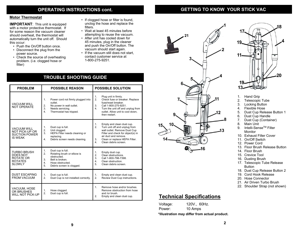 Technical specifications, Trouble shooting guide | Fantom Vacuum TRANSFORMER VAC FM604 User Manual | Page 3 / 6