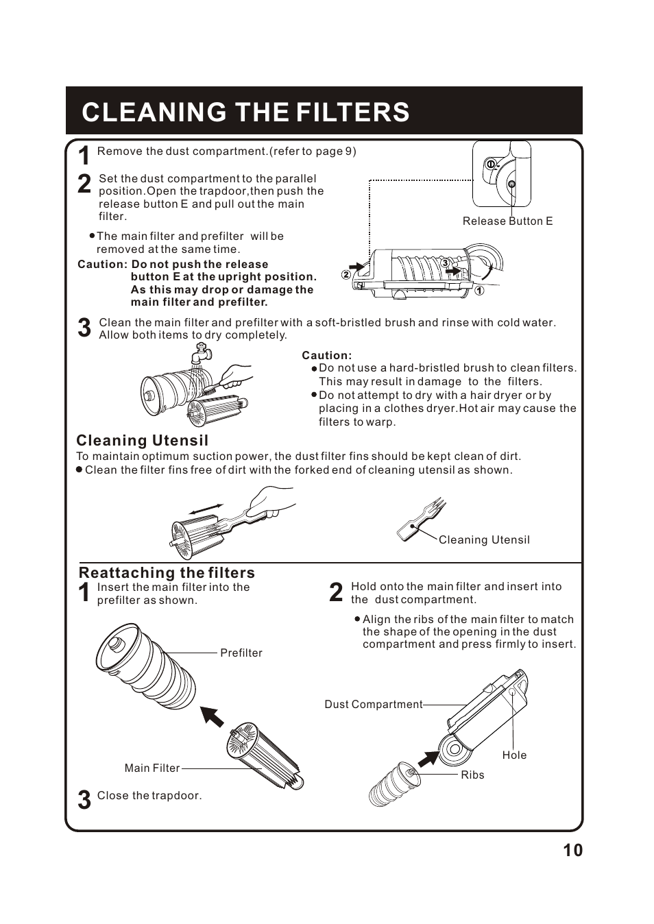 Т³гж 11, 1cleaning the filters | Fantom Vacuum FANTOM FM760K User Manual | Page 12 / 19