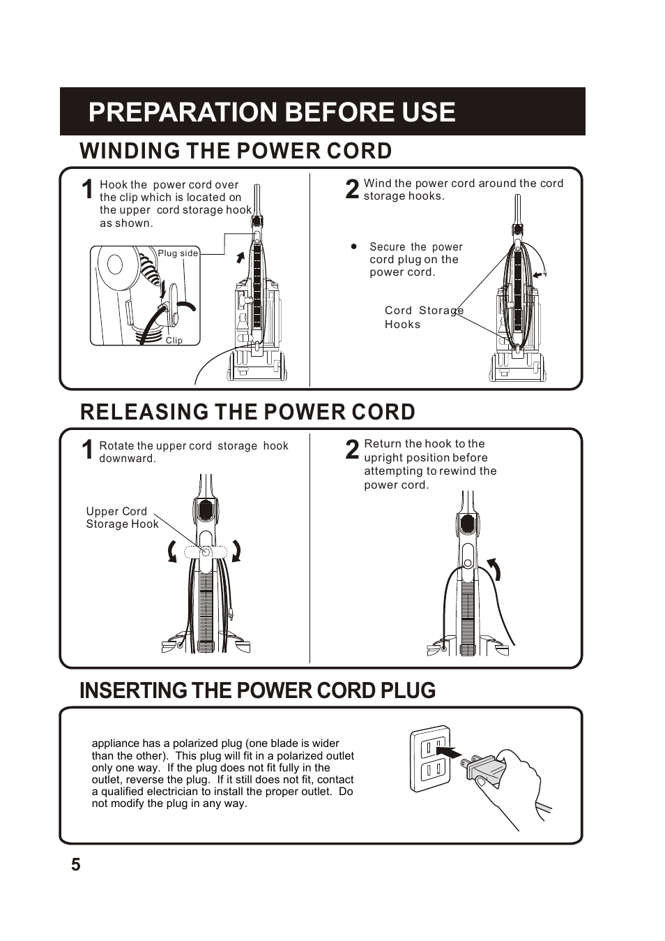 Т³гж 6, Preparation before use, Winding the power cord | Releasing the power cord, Inserting t, He power cord plug | Fantom Vacuum FANTOM FM760K User Manual | Page 7 / 19