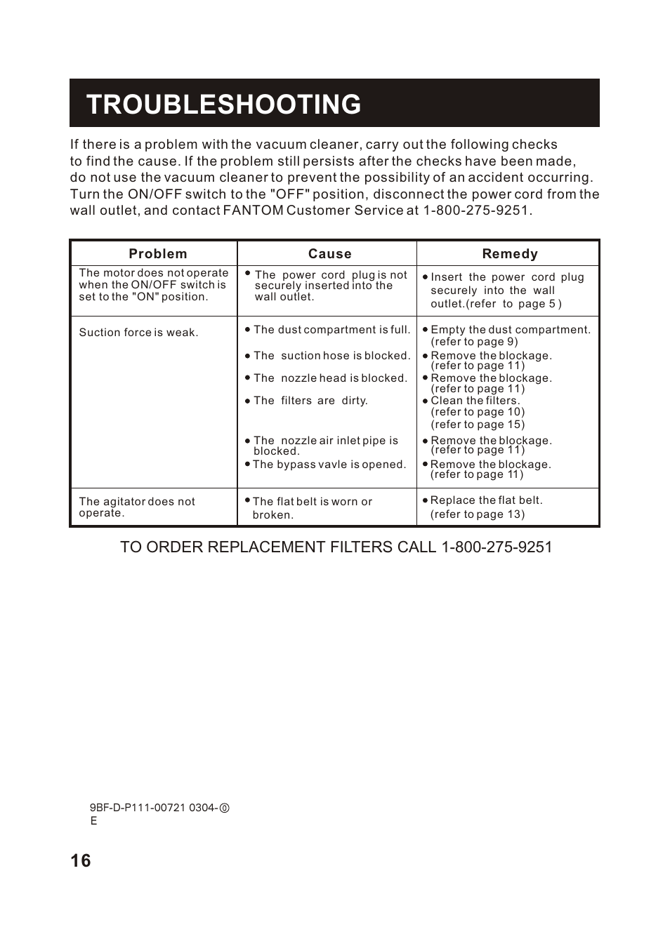 Т³гж 17, Troubleshooting | Fantom Vacuum FM741HV User Manual | Page 18 / 19