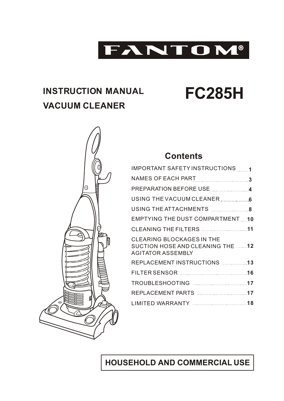 Fantom Vacuum FC285H User Manual | 19 pages