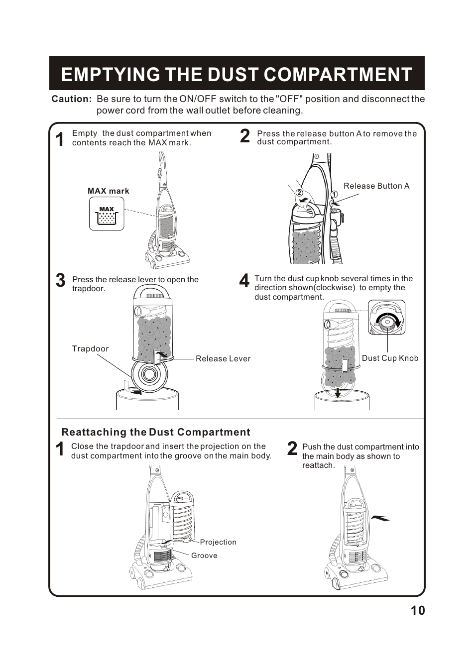Т³гж 11, Emptying the dust compartment | Fantom Vacuum FC285H User Manual | Page 11 / 19