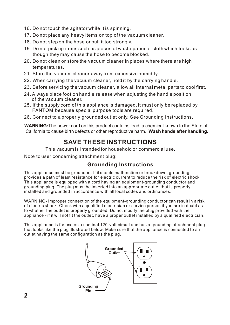 Т³гж 3, Save these instructions | Fantom Vacuum FC285H User Manual | Page 3 / 19