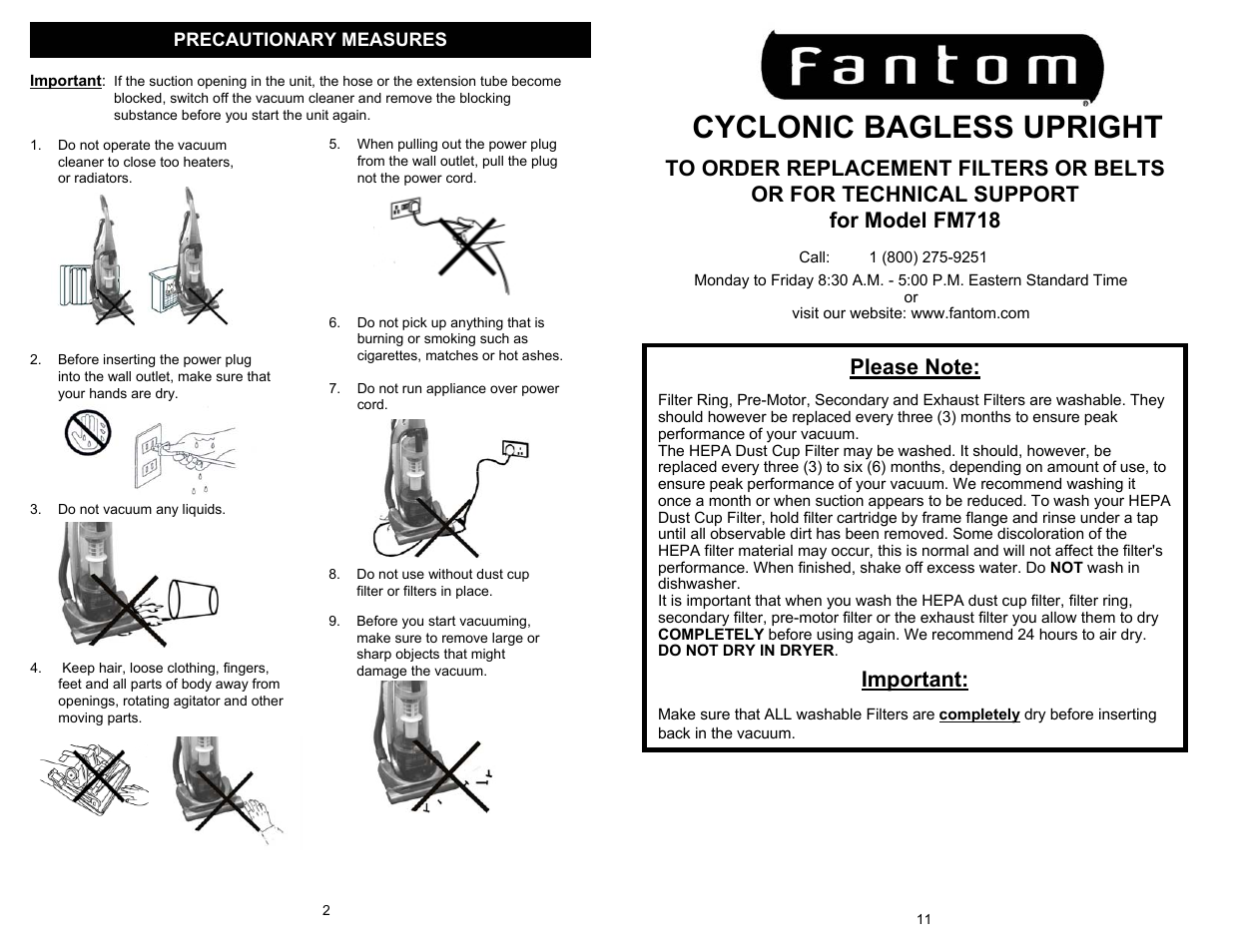 Cyclonic bagless upright, Important | Fantom Vacuum FM718 User Manual | Page 4 / 8