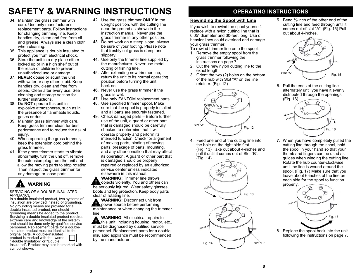 Safety & warning instructions, Operating instructions | Fantom Vacuum PT180H User Manual | Page 4 / 6