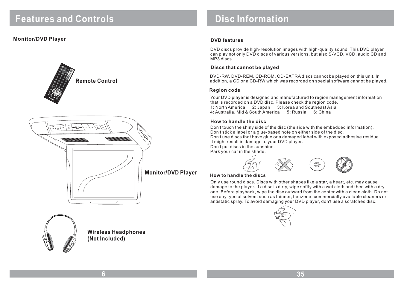 Features and controls, Disc information | Farenheit Technologies MD-1210CMX User Manual | Page 6 / 20