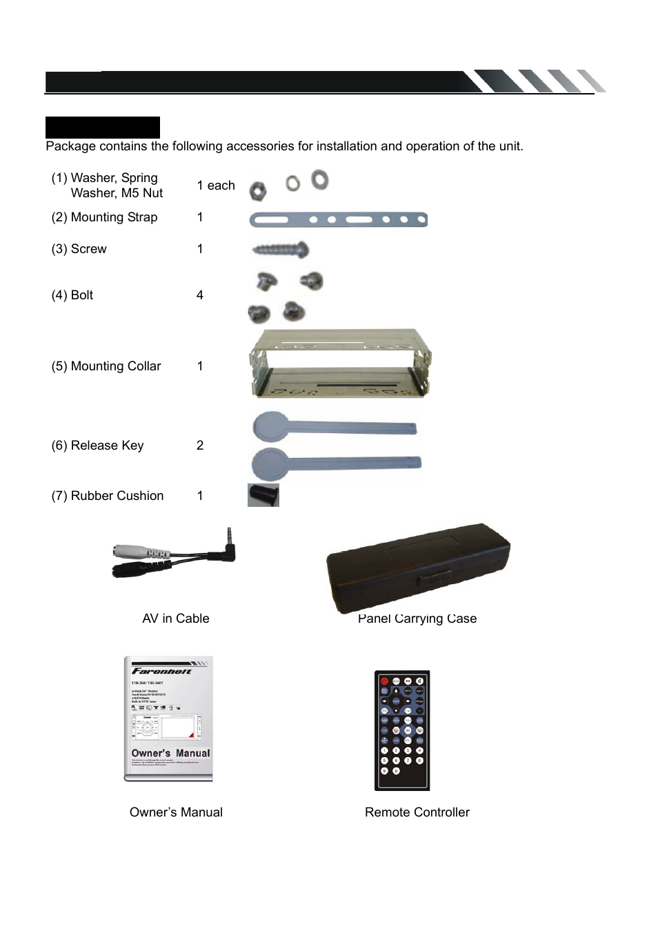 Accessories | Farenheit Technologies TID-360 User Manual | Page 4 / 26