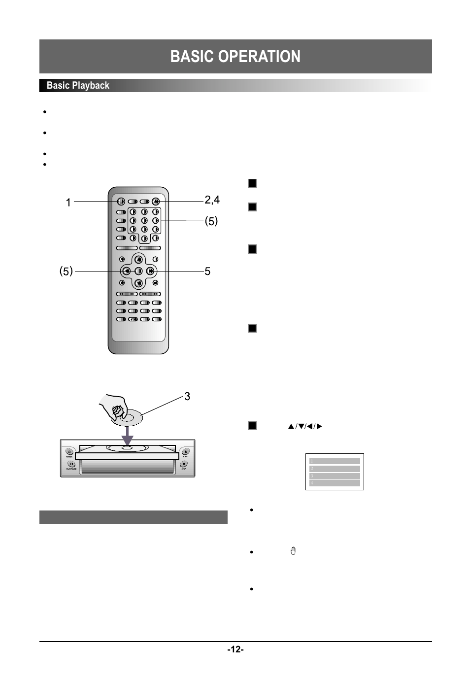 Basic operation, Basic playback, When a menu screen appears on the tv screen | Cdvd | Farenheit Technologies DVD-19 User Manual | Page 12 / 30